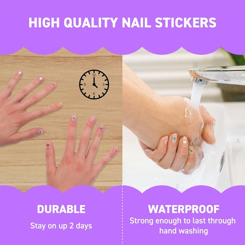 omY Friends & Animals Nail Stickers for Kids - 200 Stickers, Waterproof, Durable, Fun, Creative Designs | Strong Enough to Last Through Hand Washing - Easy to Apply, Safe, Non-Toxic | Age 3 and Up - Image 4